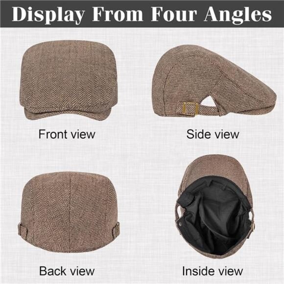 2 Pack Newsboy Hats for Men Classic Herringbone Tweed Wool Blend Flat - Picture 3 of 7